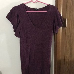 Express | Flutter Sleeve V Neck Knit Dress
